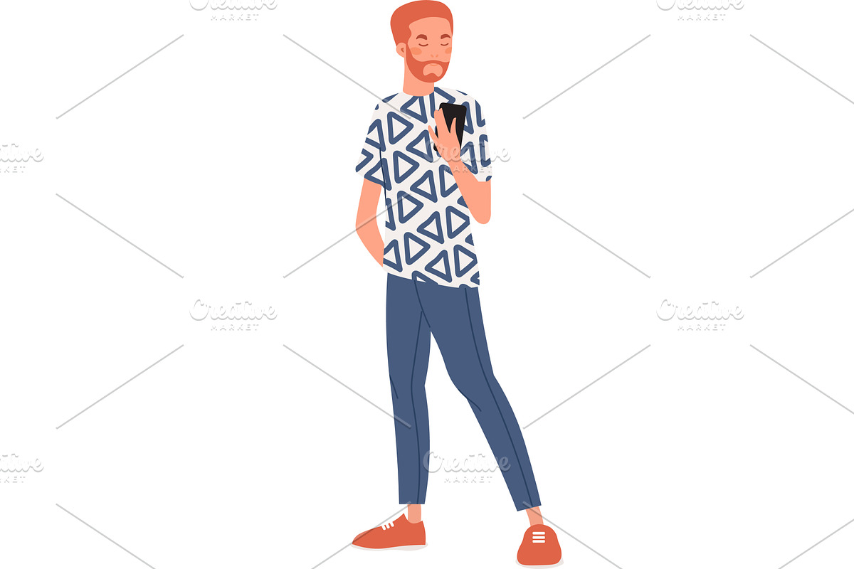 man with mobile phone vector icon, a Technology Illustration by vectorpointstudio