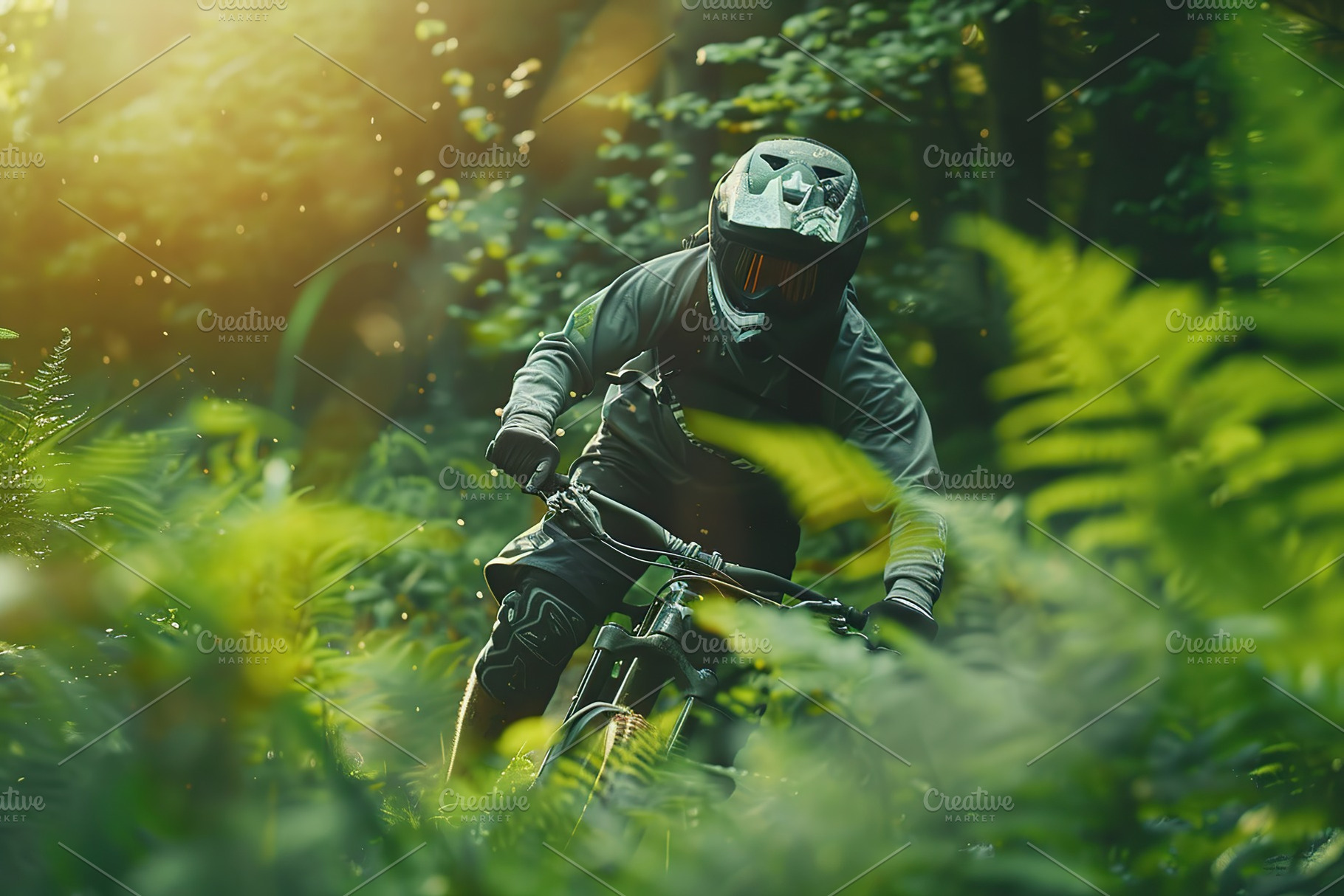 Cyclist on mountain bike riding on a bike on forest path, a Sports & Recreation Photo by AlyaAnd