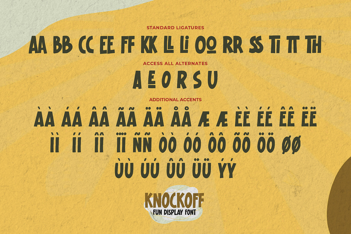 Knockoff - Fun Display Font, a Font by Gassstype (Photo 8 of 9)