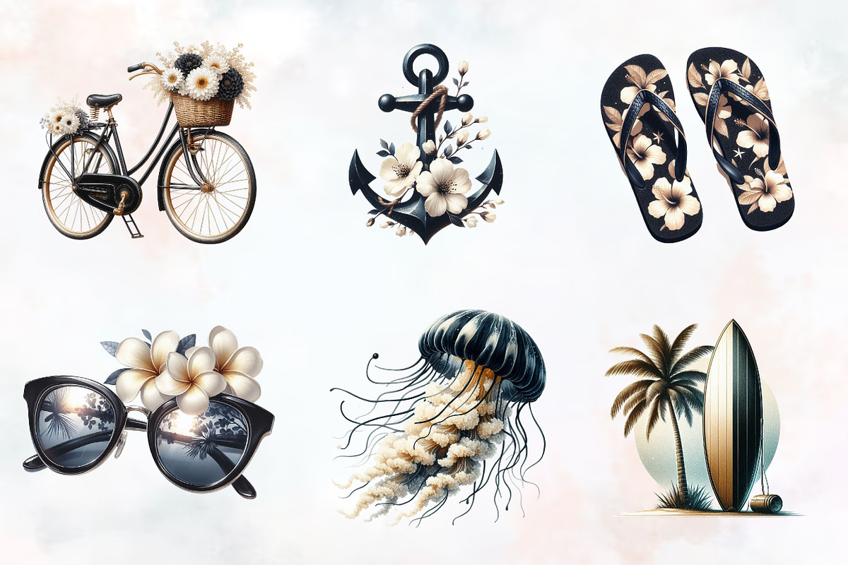 Ivory and Black Hello Summer Clipart, an Illustration by RobertsArt (Photo 6 of 8)