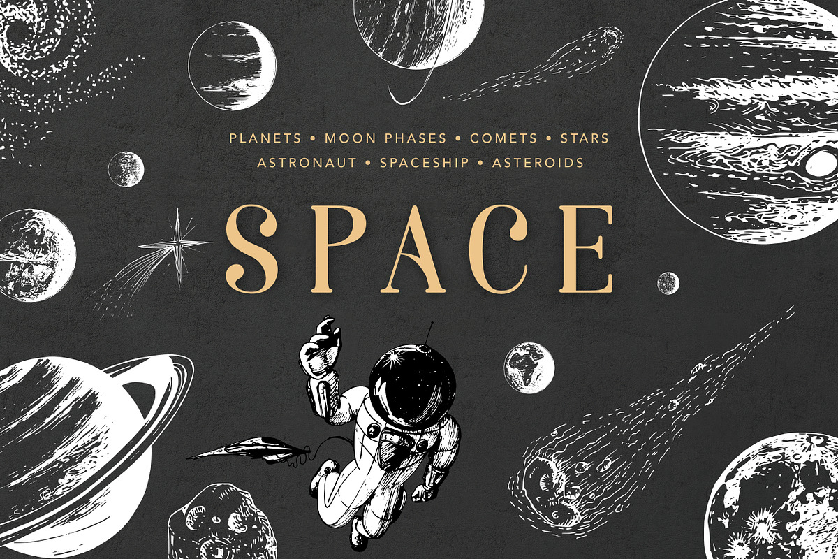 Space Collection with moon & planets, an Object Illustration by Chewie Co (Photo 1 of 13)