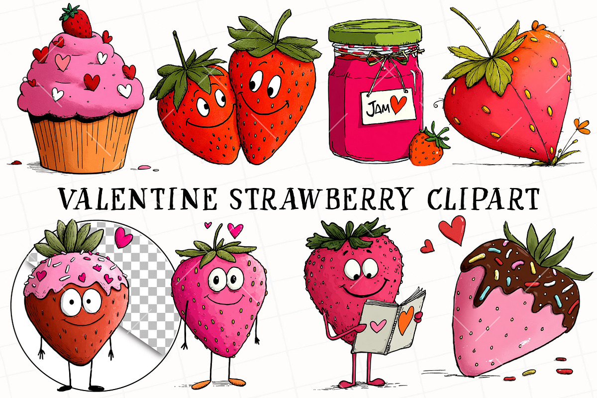 Valentine Strawberry Clipart, an Illustration by OK Design (Photo 2 of 6)