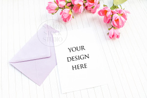 Floral invitation mockup, a Print Template by Papaya Craft