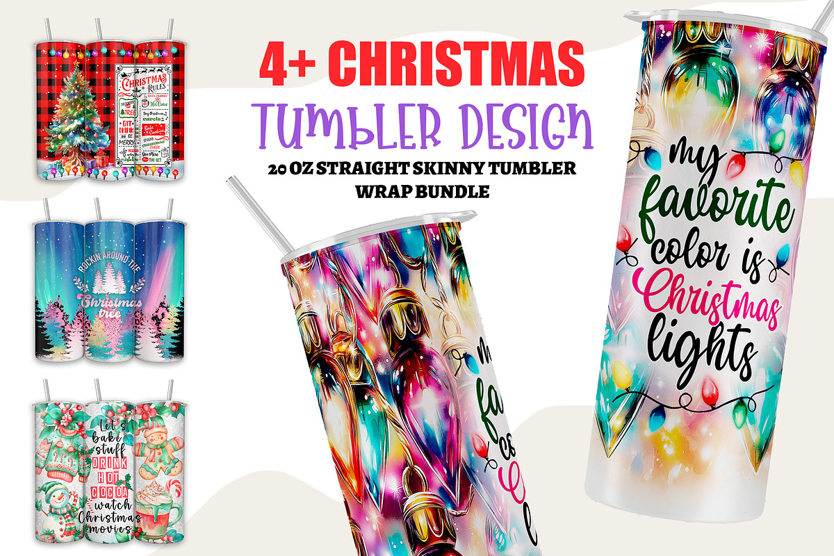 4 Christmas Tumbler Wraps Bundle PNG, a Pattern Graphic by TumblerArtDS (Photo 1 of 3)