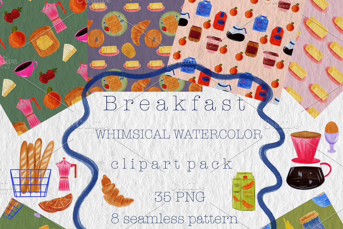 Breakfast WATERCOLOUR clipart pack, a Decorative Illustration by Oleksandra Illustrates (Photo 1 of 27)