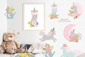 Unicorn Meadow Clipart & Pattern