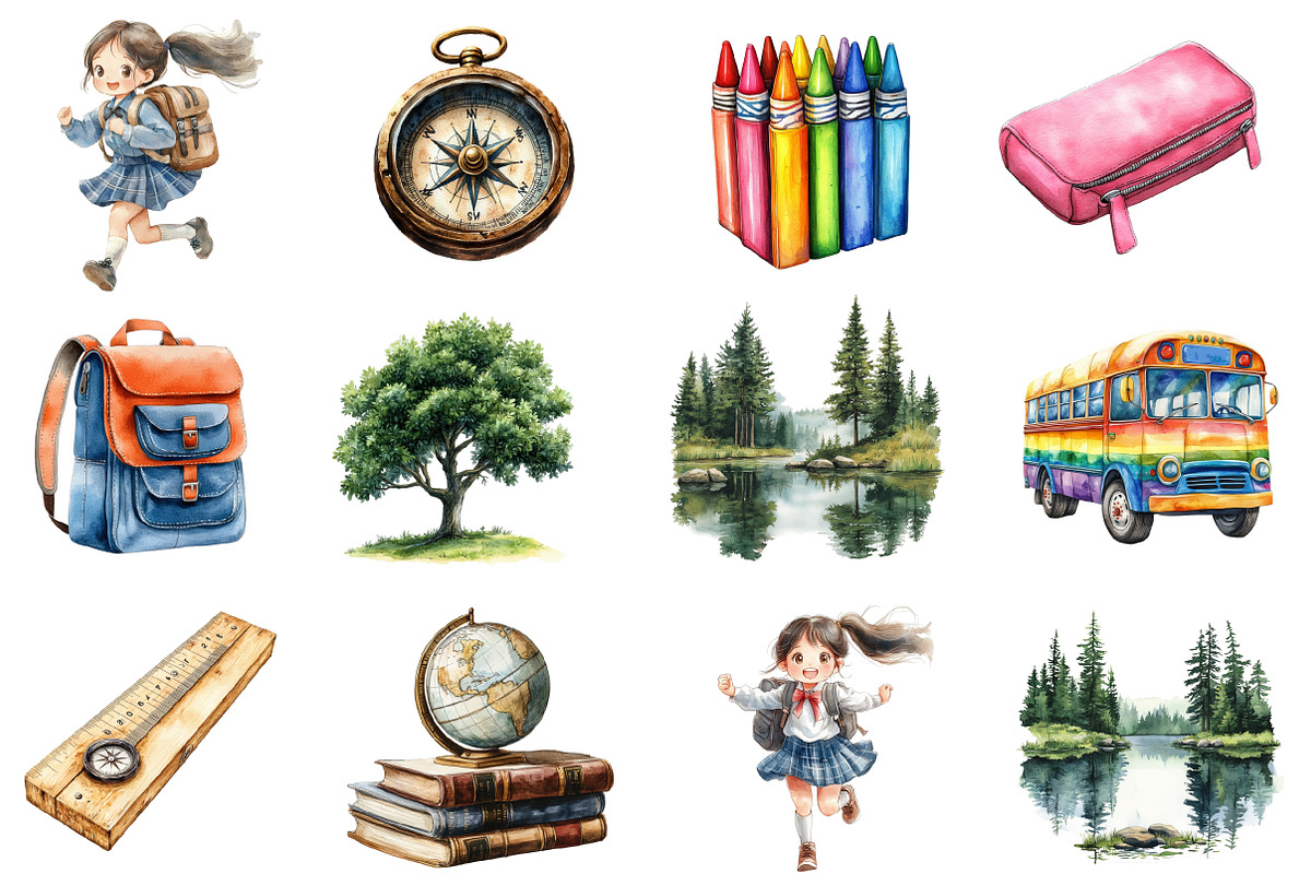 Watercolor Back to School Clipart, an Illustration by Designworld (Photo 3 of 5)
