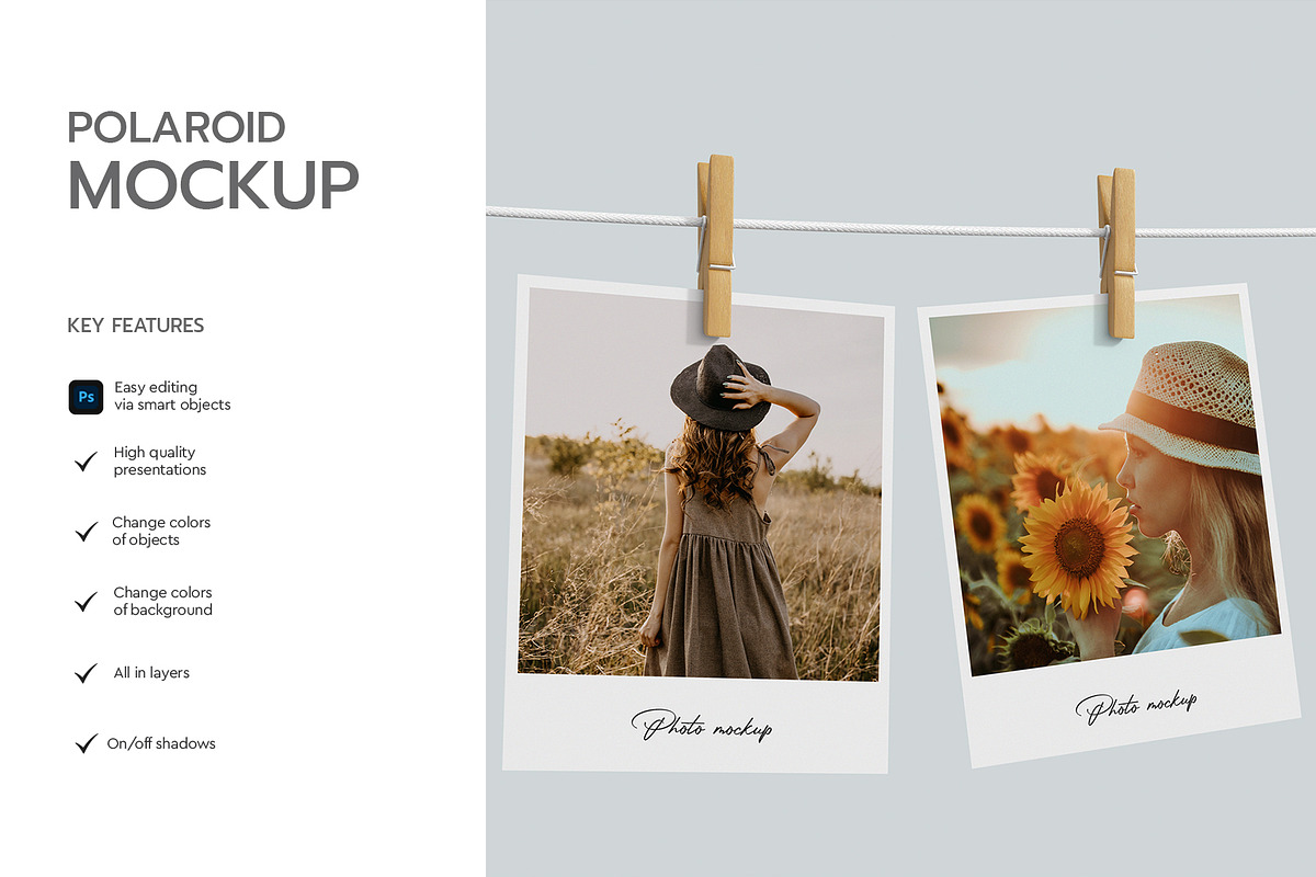 Hanging Polaroid Photo Mockup, a Product Mockup by graphypix (Photo 2 of 4)