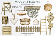 Watercolor rustic wooden clipart, an Object Illustration by yana.fefelova (Thumbnail 1 of 4)