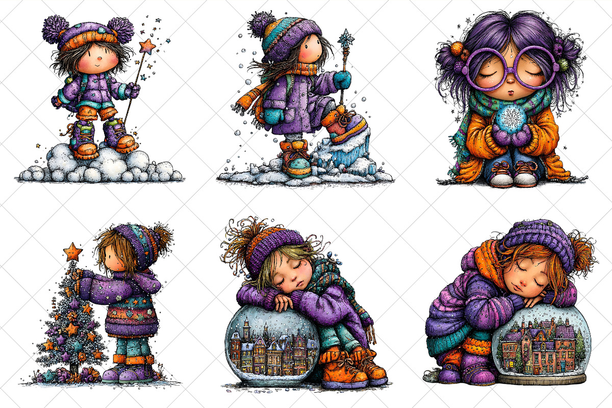 Whimsical Christmas Girl Clipart, an Illustration by SinaCreation (Photo 3 of 7)