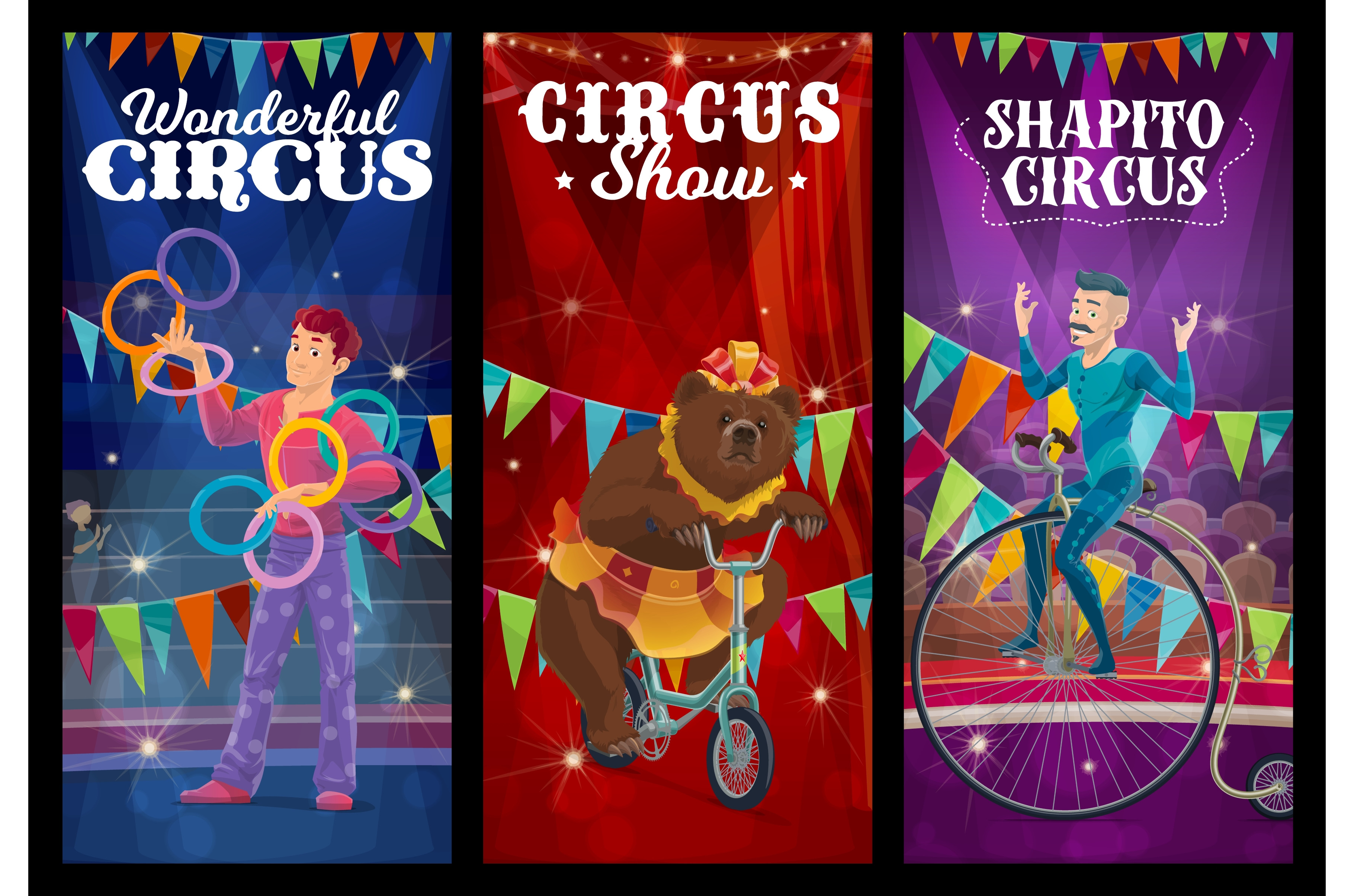 Circus juggler, bear and acrobat, an Animal Illustration by Vector ...