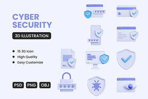 3D Cyber Security Icons Pack