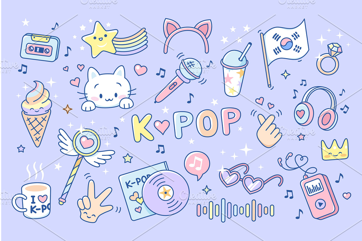 K-pop elements. Colorful stickers, an Illustration by LadadikArt