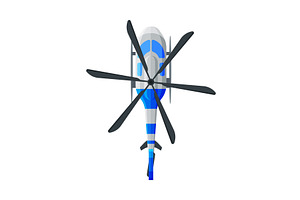 Flying White and Blue Helicopter, a Transportation Illustration by TopVectors