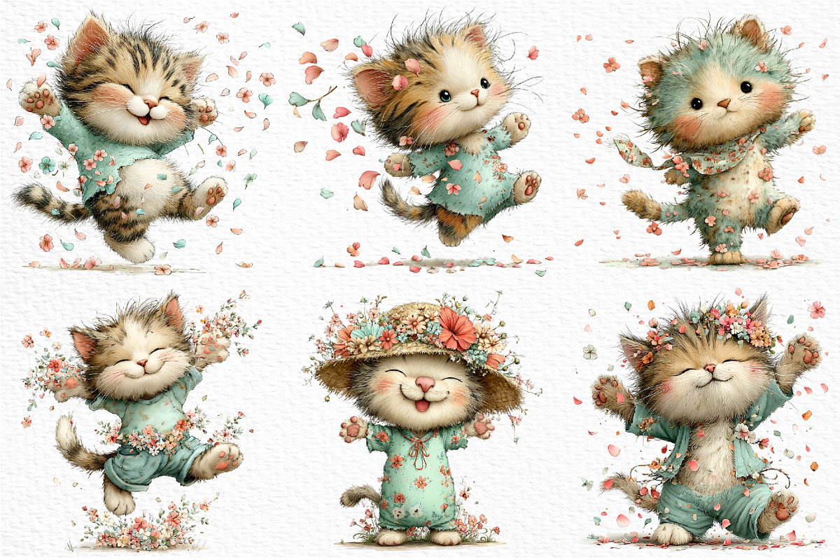 Whimsical Spring Cats Clipart, an Illustration by Craft Nest (Photo 5 of 11)