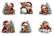 Snowy Santa and Reindeer Clipart, a Seasonal Illustration by CreationArt (Thumbnail 3 of 5)