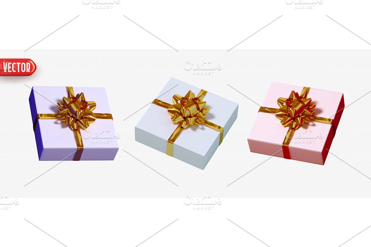 Set of three realistic 3d gift box, a Seasonal Illustration by Modern vector