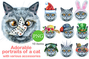 Portraits of British Shorthair cat, an Animal Illustration by Watercolor fantasy