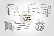 Furniture Hand drawn Vector set#3, a Decorative Illustration by Alltruecolours (Thumbnail 4 of 4)