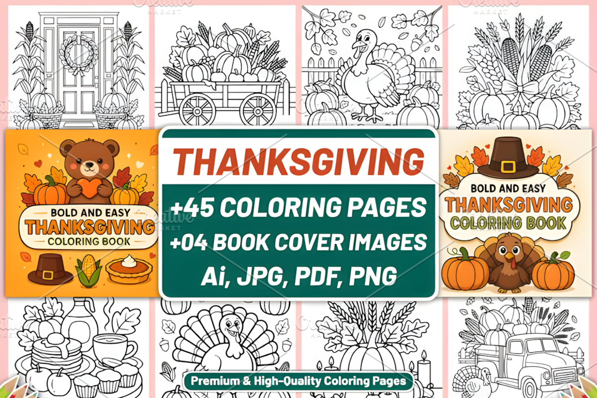 BOLD EASY THANKSGIVING COLORING BOOK, a Seasonal Illustration by Coco Bloom (Photo 1 of 3)