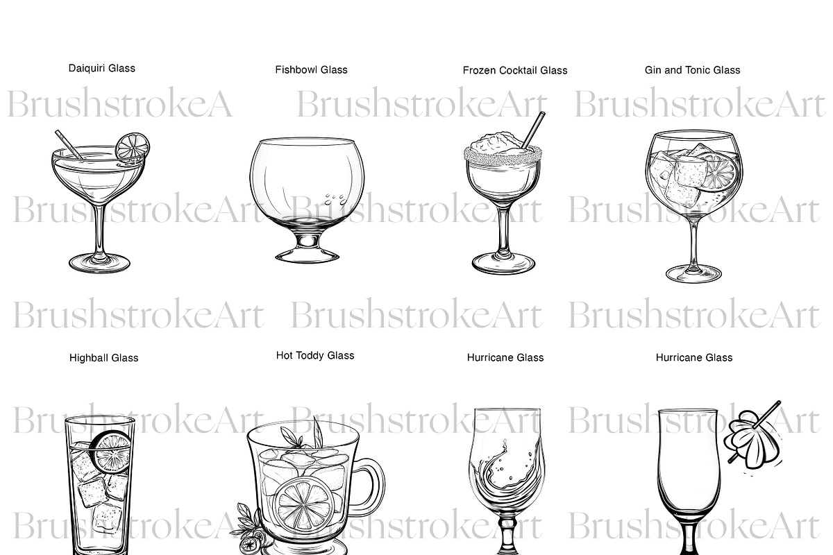Cocktail Glass Line Art, Wine Glass, a Food Illustration by BrushstrokeArtGB (Photo 3 of 9)