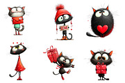 whimsical cats valentines day clipar, an Illustration by CreationArt (Thumbnail 2 of 6)