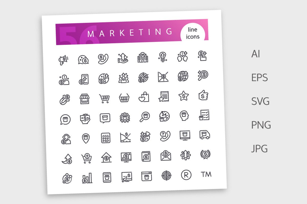 Marketing Line Icons Set, an Outline Icon by Voysla's Shop (Photo 4 of 4)