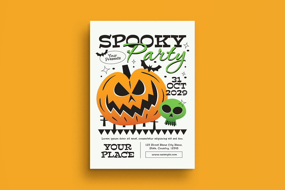 Orange Flat Spooky Party Flyer, a Flyer Template by graphicook (Photo 1 of 3)