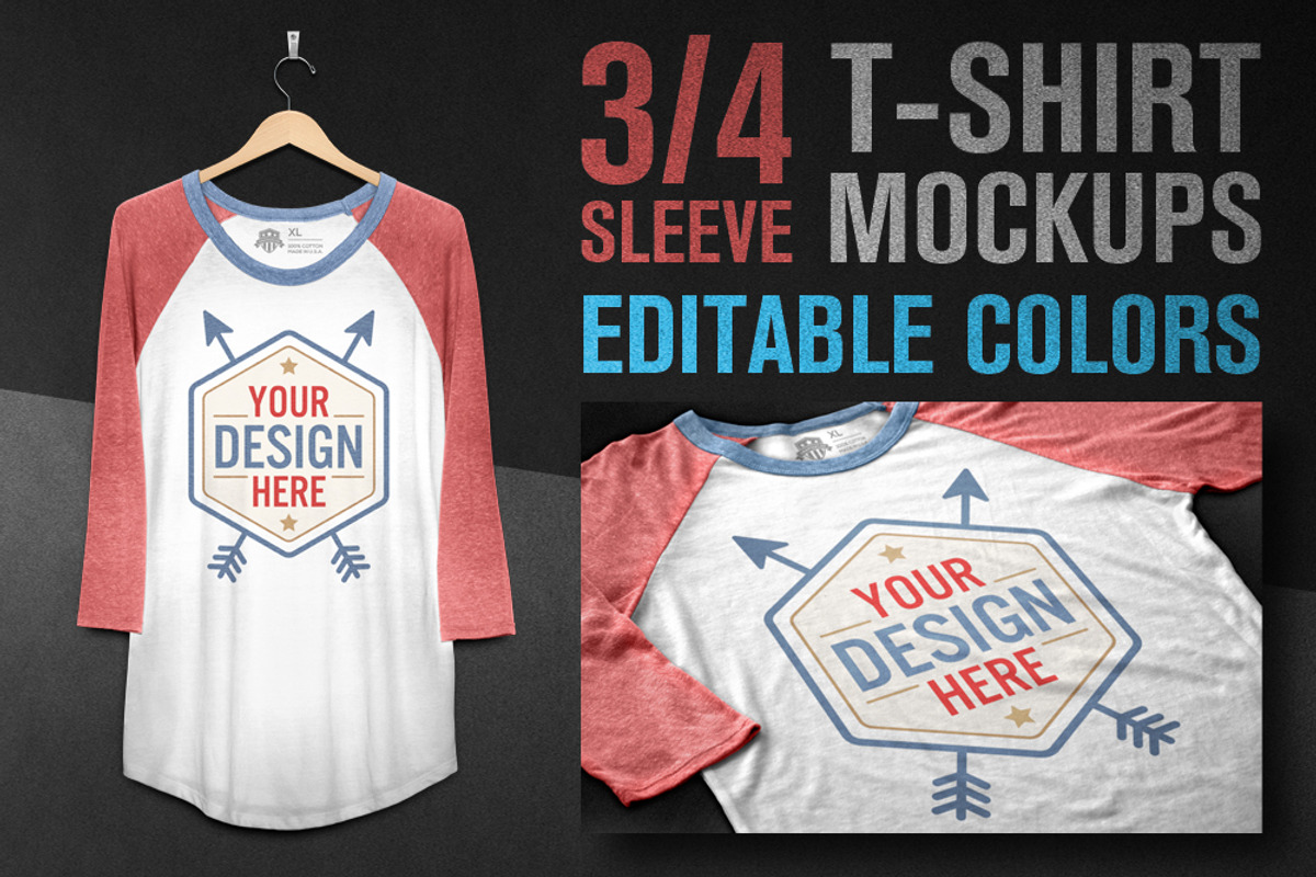 3/4 Sleeve T-Shirt Mockups, a Shirt Mockup by graphiklee (Photo 1 of 3)