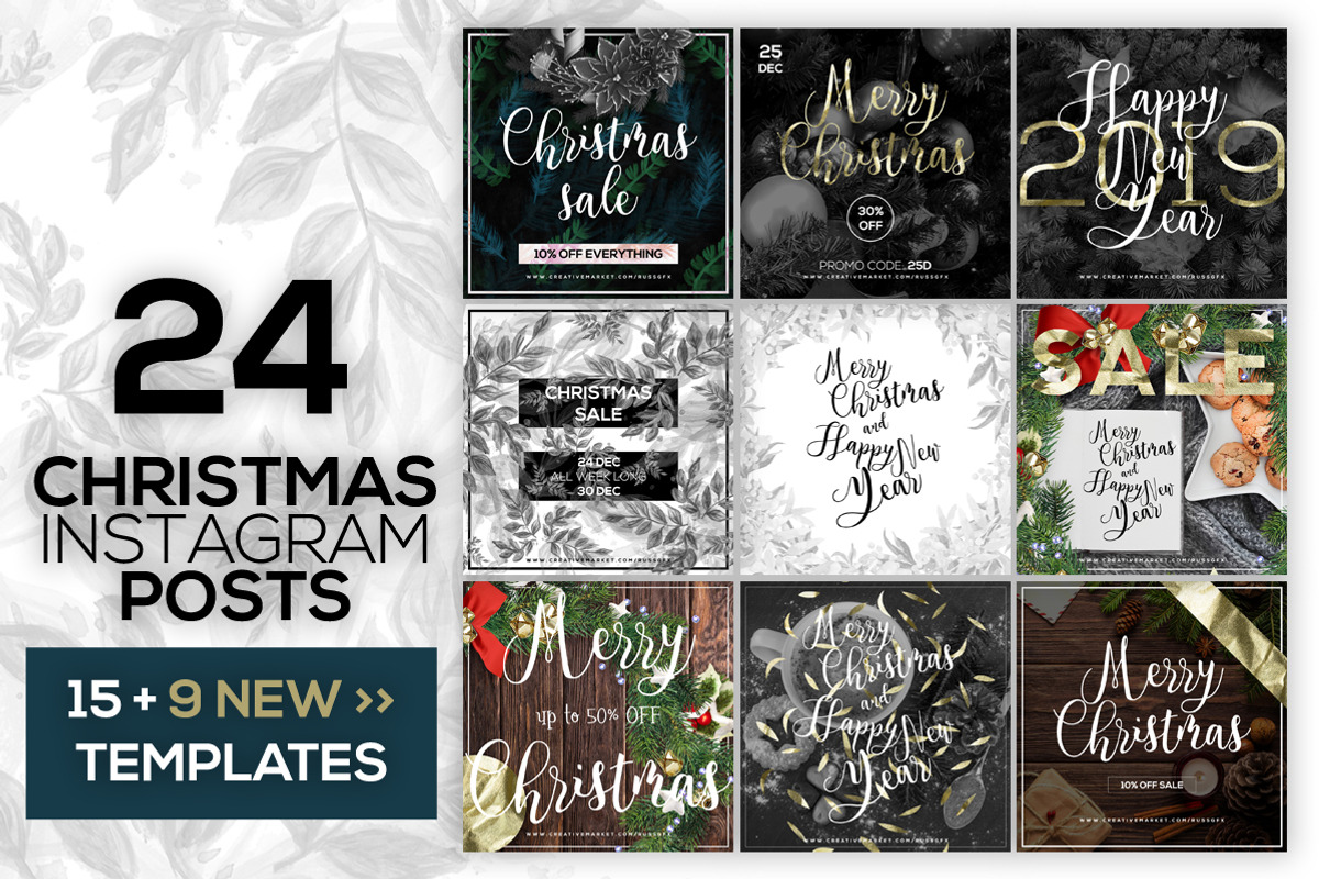 24 Instagram Christmas Posts, a Social Media Template by RussGFX (Photo 1 of 9)