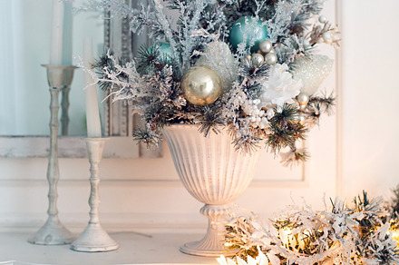 Beautiful holdiay decorated room containing christmas, tree, and decoration, a Holiday Photo by SaulichPhoto