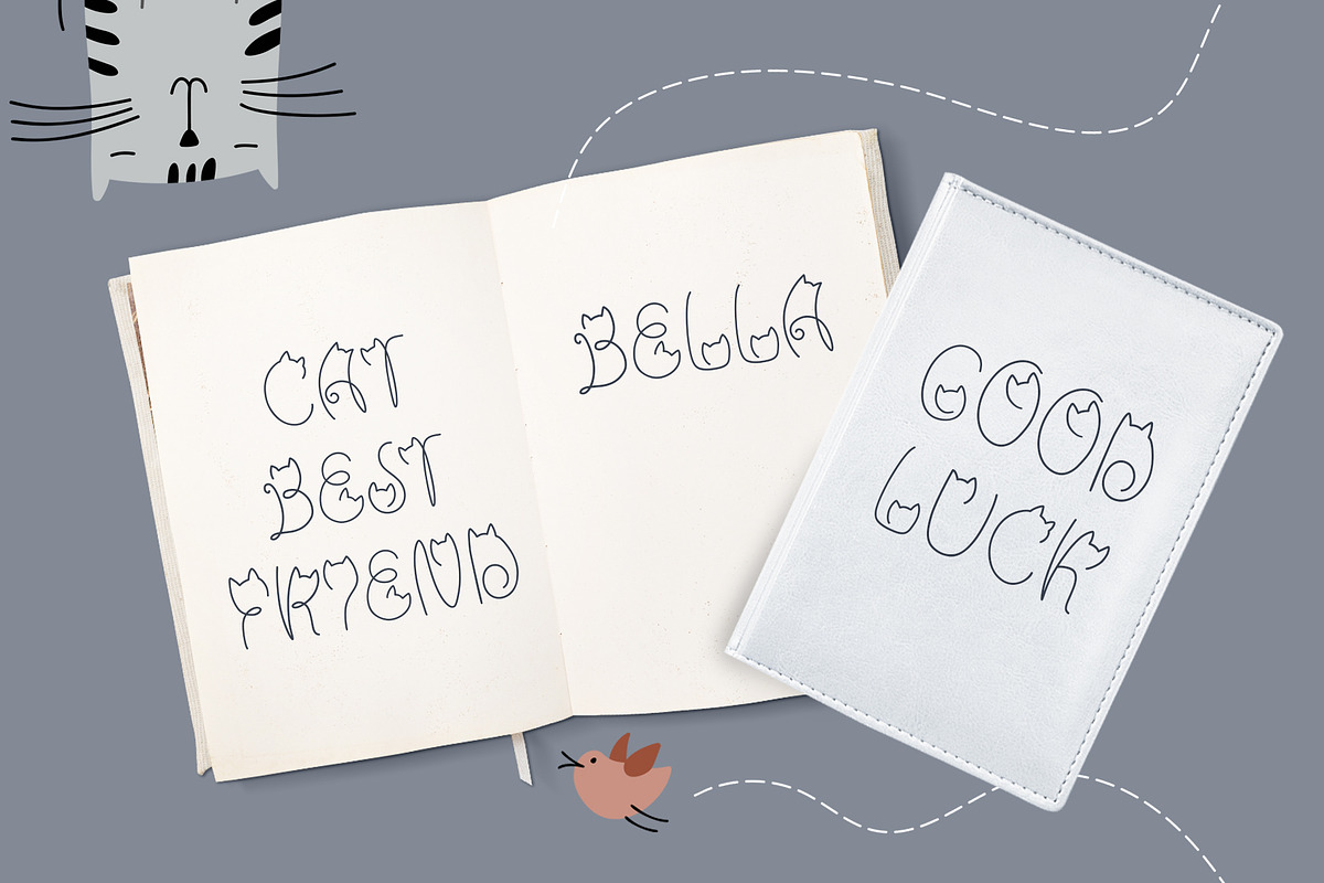 Cute Cat Hand Drawn Display Font, a Handwritten Font by Happy Letters (Photo 5 of 8)