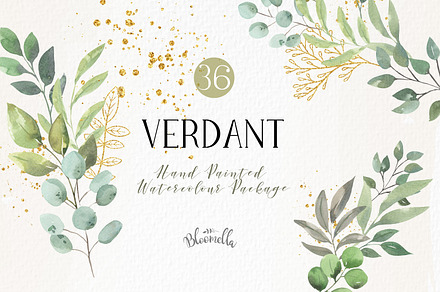 Greenery Clipart Watercolor Gold