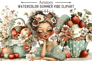 Watercolor Summer Vibe Clipart, an Illustration by designcity5