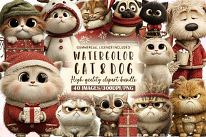 Whimsical Christmas Cat and Dog Clip, an Illustration by Sublimation Artist