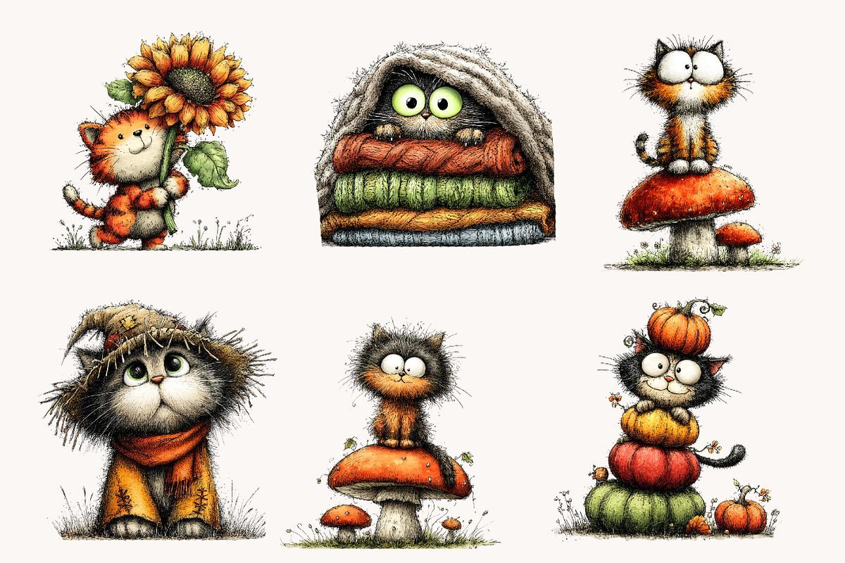Funny Autumn Cat Clipart, a Seasonal Illustration by Designworld (Photo 7 of 11)