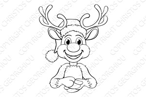 Cartoon Reindeer in Santa Hat, an Illustration by Christos Georghiou