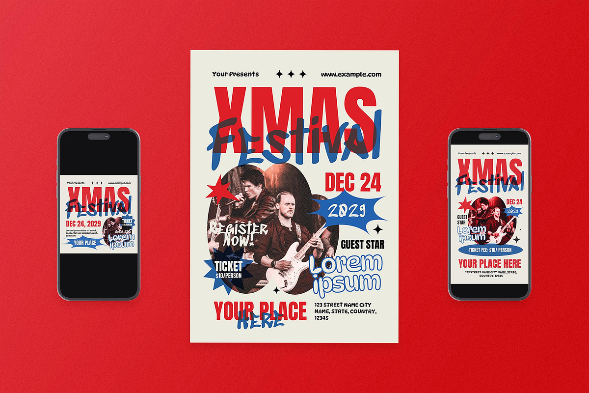 Red Xmas Festival Flyer Set, a Flyer Template by Aiyari Graphic (Photo 1 of 3)