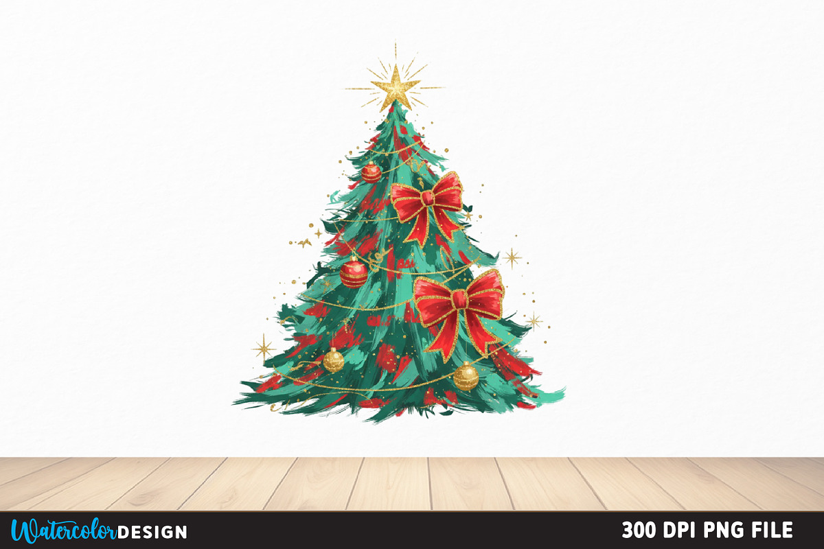 Coquette Glitter Christmas Tree Png, an Illustration by Watercolor design (Photo 4 of 6)