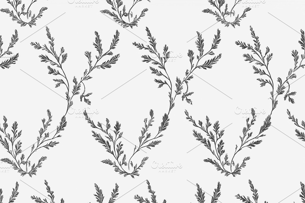 Hand drawing botanical seamless pattern with elegant monochrome, a Pattern Graphic by Studio ANNA