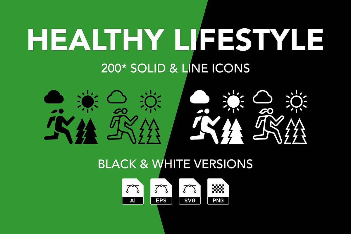 200 Healthy lifestyle  Vector Icons, an Icon by Genestro Shop (Photo 1 of 5)