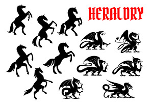 Heraldic Mythical Animals Silhouette Emblems