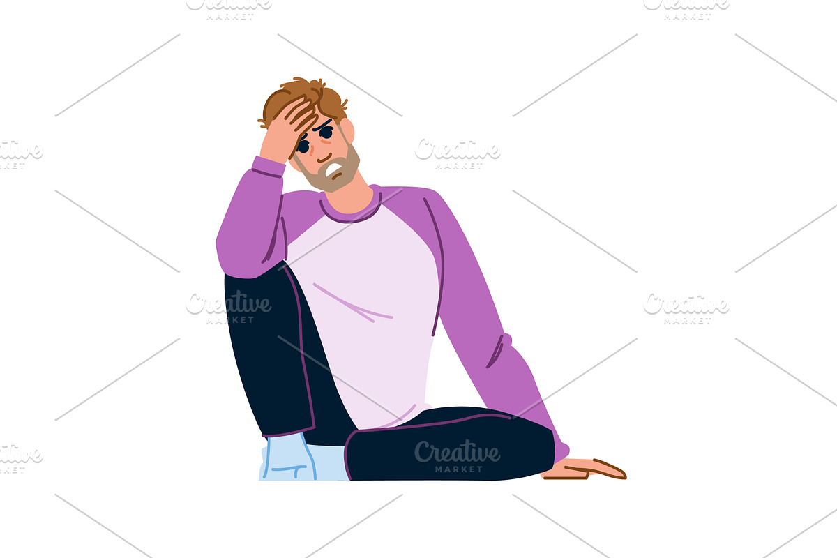 Stressed young man sitting on floor, a Person Illustration by pikepicture