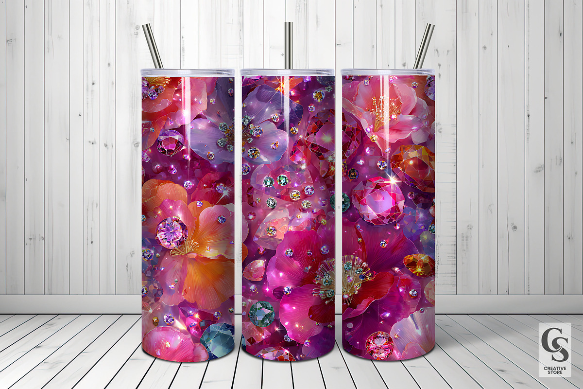 Pink Gemstones and Flowers Pattern |, a Pattern Graphic by Creative Store (Photo 2 of 5)