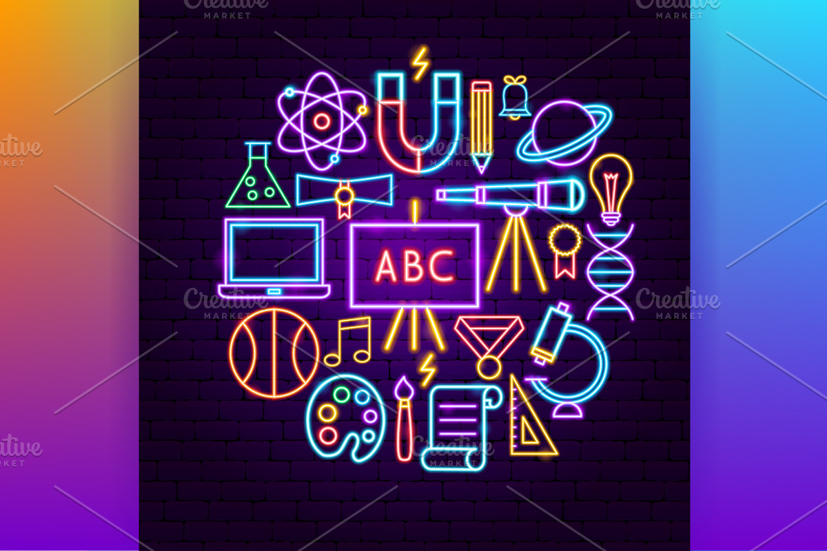 Education Back to School Neon Icons, an Outline Icon by Anna_leni (Photo 5 of 11)