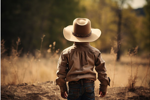 Back View Adventurous Cowboy Boy