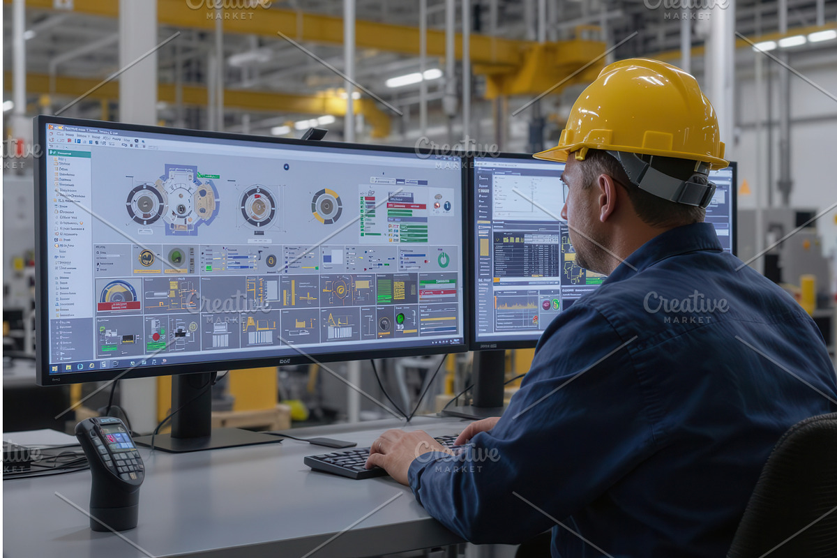 Engineer monitoring industrial, an Illustration by tilialucida
