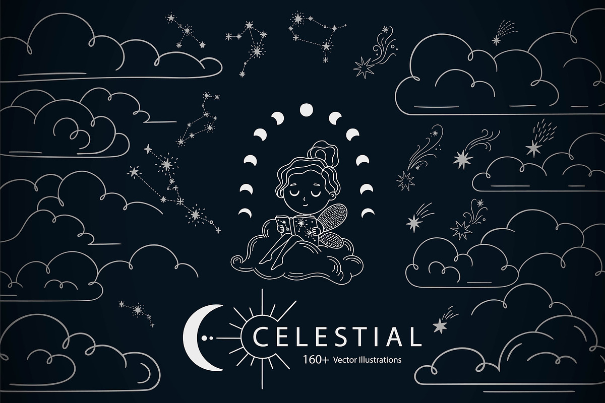 Celestial - Stars and Moons Cliparts, an Illustration by OxanaTally (Photo 1 of 11)