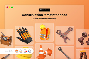 Construction & Tools 3D Icon Pack, a Work Illustration by twinstd