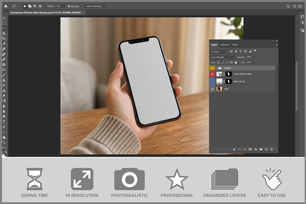 Smartphone On Wooden Table PSD, an iPhone Mockup by Bruno's Shop (Photo 2 of 3)